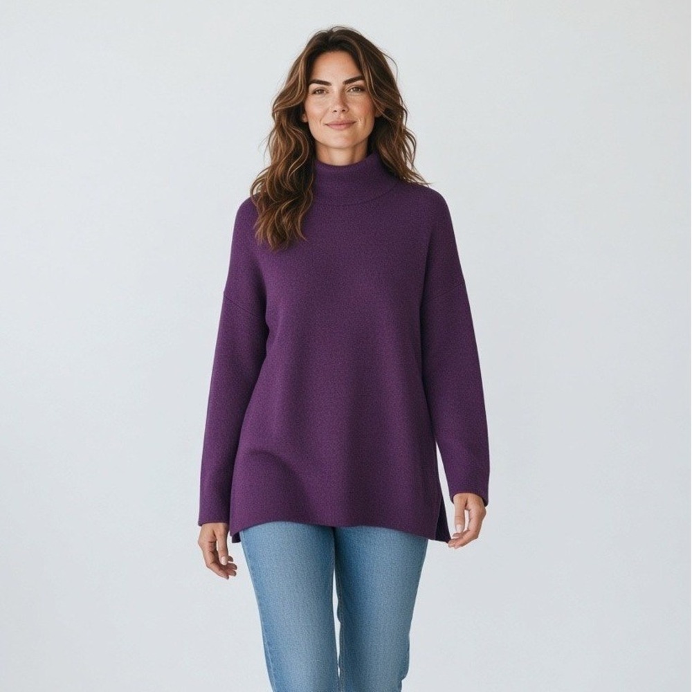J. Jill Mock Neck Pullover Sweater Womens MT Purple Cassis Heather NWT